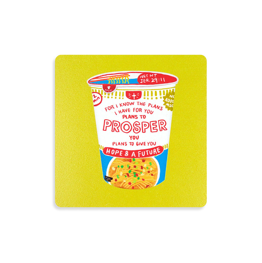 Prosper Cup Noodles Christian wooden coaster inspired by Jeremiah 29:11.