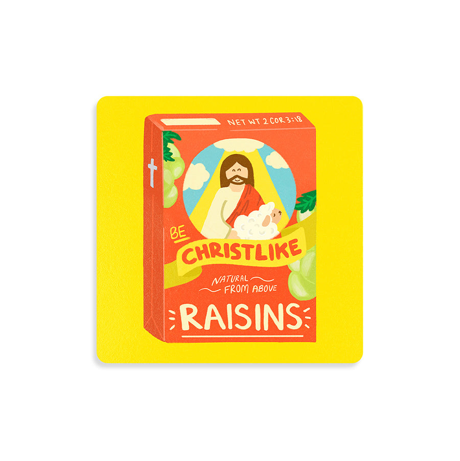 Raisins Christlike Christian wooden coaster from the LOVE SUPERMARKET series.