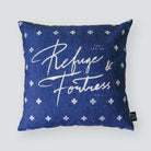 Refuge & Fortress Christian cushion cover featuring a faith-inspired message