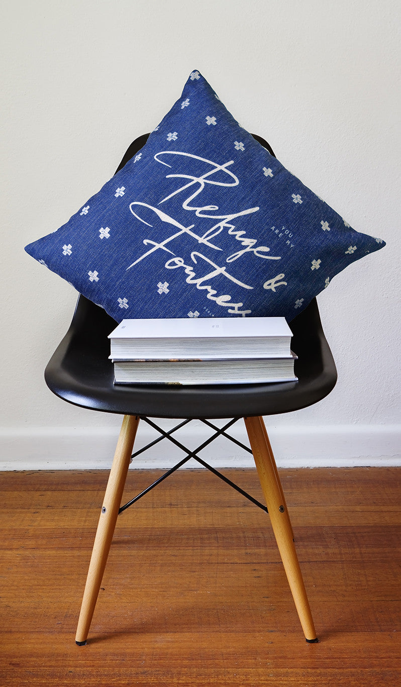 Refuge & Fortress Christian cushion cover design detail