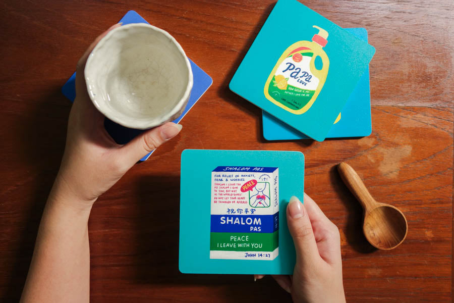 Shalom Pas Christian wooden coaster inspired by John 14:27.