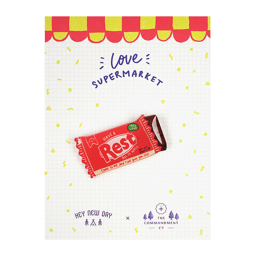 Rest Chocolate Bar {LOVE SUPERMARKET Pins} - Accessories by Hey New Day, The Commandment Co , Singapore Christian gifts shop