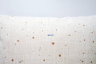Close-up of the Rest Christian cushion cover cotton linen material