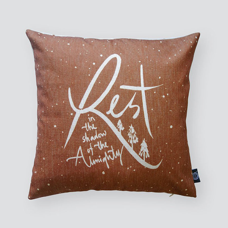 Everyone love cushion covers! They can easily comfort you with its soft feel and comfort messages and then all is well in the world. Features bible verse ‘ Rest in the shadow of the almighty’. Premium 45cmx45cm light brown pillow cover made of cotton linen. With hidden zip feature. 