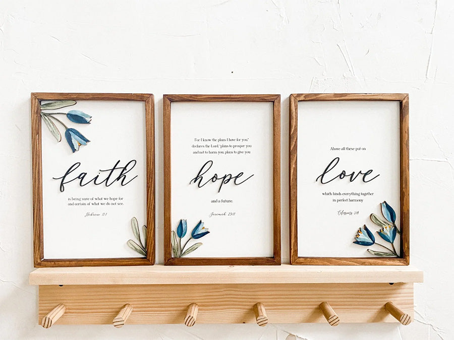 faith hope love wooden framed poster place together