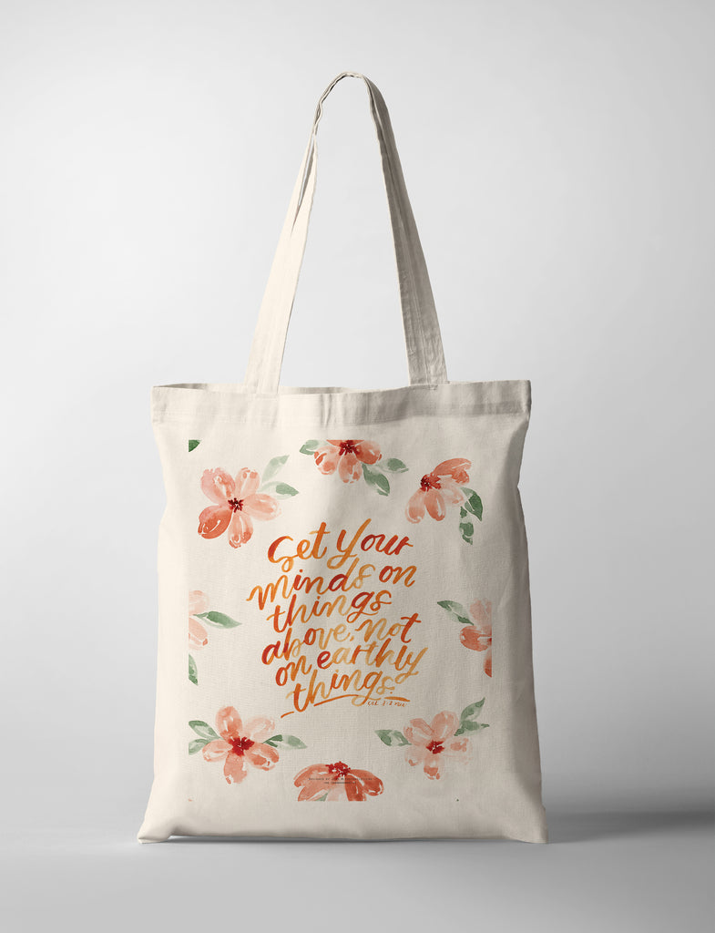 tote bag printed with nicely designed bible verse