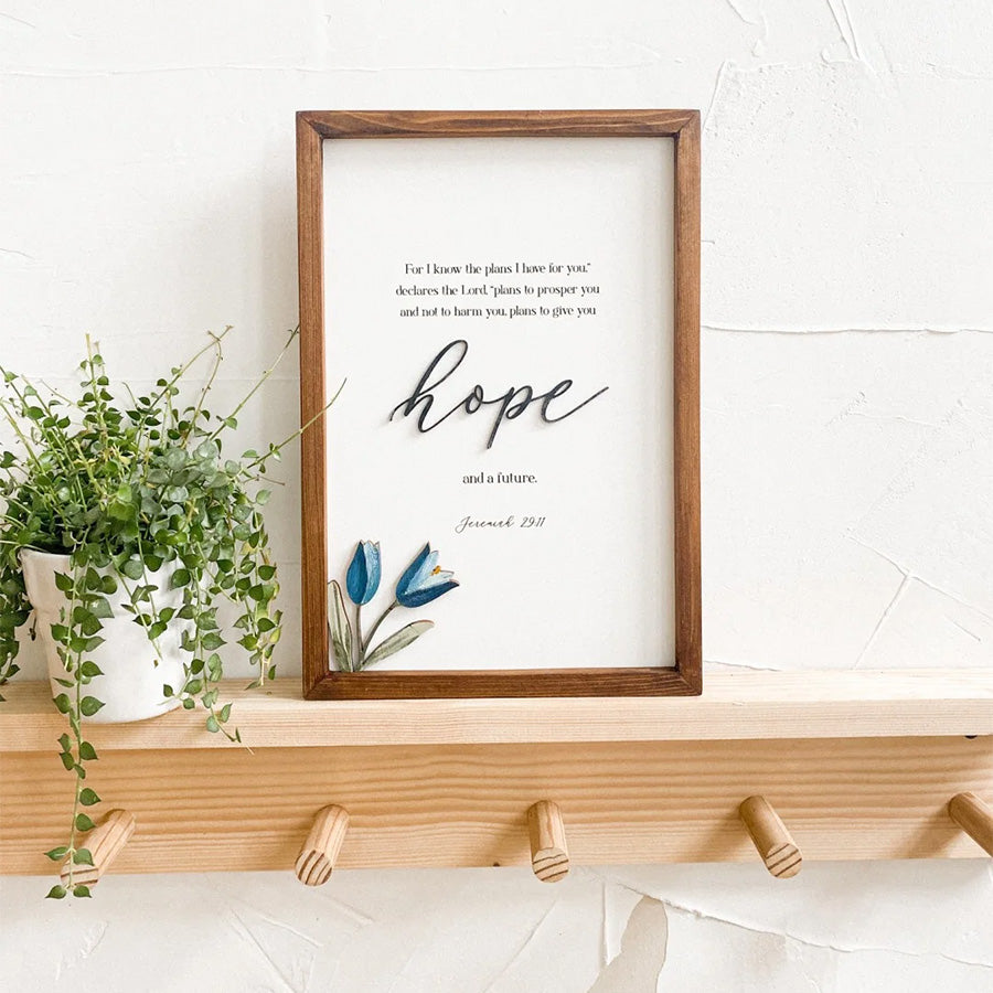 wooden framed wall art hope poster with tulips design