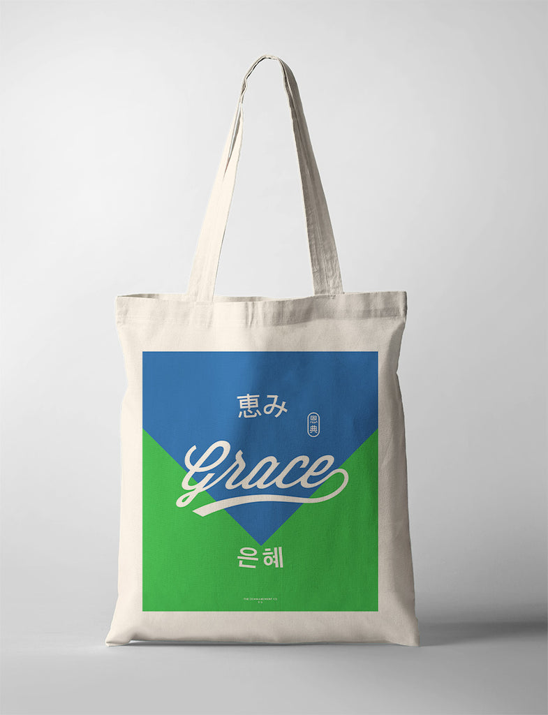 Grace tote bag printed by heatpress on cotton canvas 10oz with vintage blue and green color SG