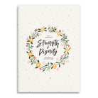 Strength & Dignity A6 Christian notebook front cover inspired by Proverbs 31:25.