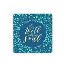 10cmx10cm green wooden coaster with floral designs and encouragement bible verse ”It is well with my soul”.