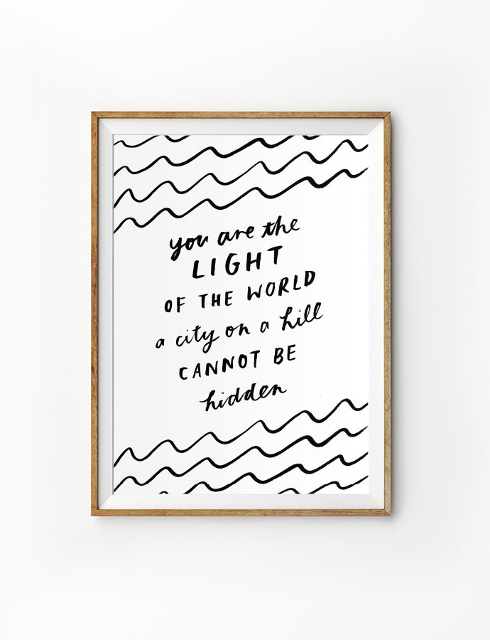 Posters featuring beautiful typography Bible verse quote. ‘You are the light of the world’. 200GSM paper, available in A3,A4 size. 
