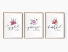 3 Posters featuring beautiful typography bible verses with flowers designs ‘Be joyful in hope, patient in affliction, faithful in prayer’. 200GSM paper, available in A3,A4 size.