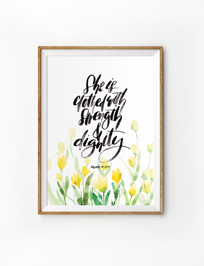  Posters featuring beautiful typography bible verses with flower field designs. ‘She is clothed with strength and dignity’series. 200GSM paper, available in A3,A4 size.