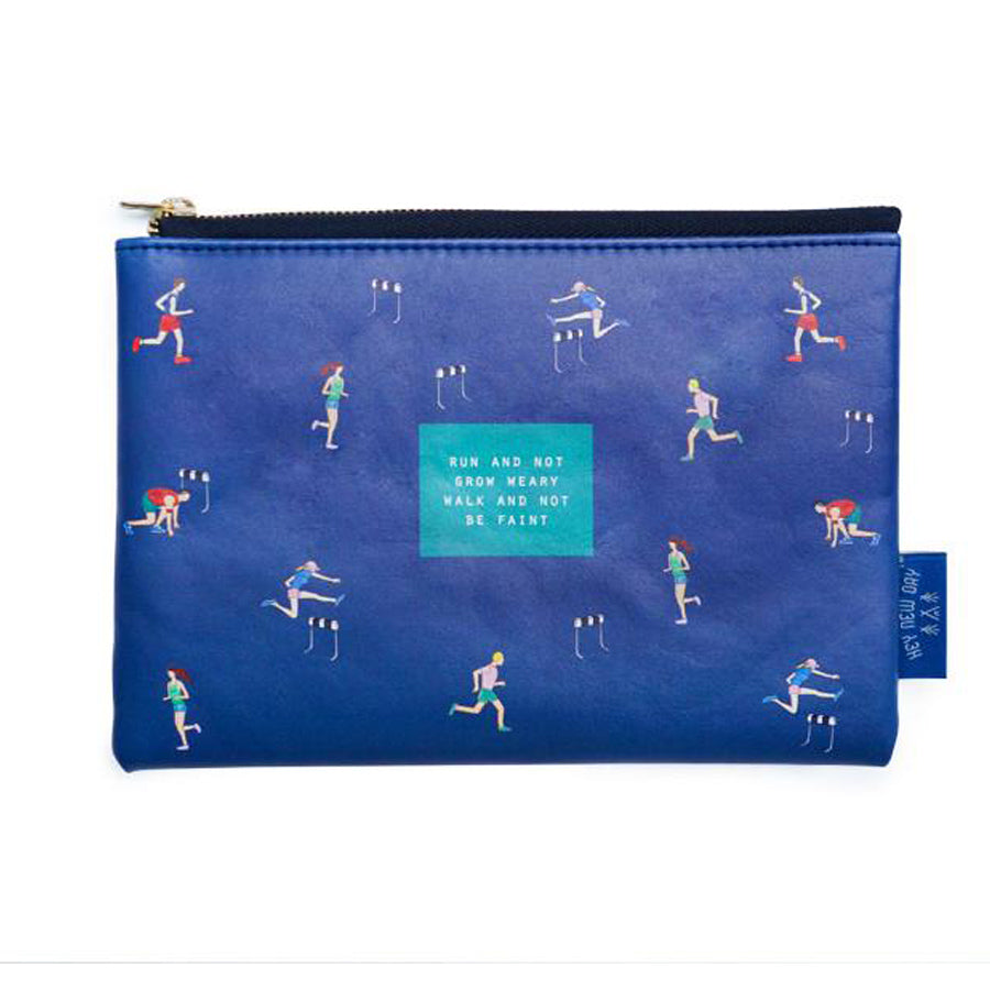 Multipurpose PU Leather pouch in blue with running designs on it. Features bible verse ‘Run and not grow weary, walk and not be faint' in white lettering and is great Christian gift idea. The pouch has inner lining, gold zip. Dimensions: 21cm (W) x 14cm (H)