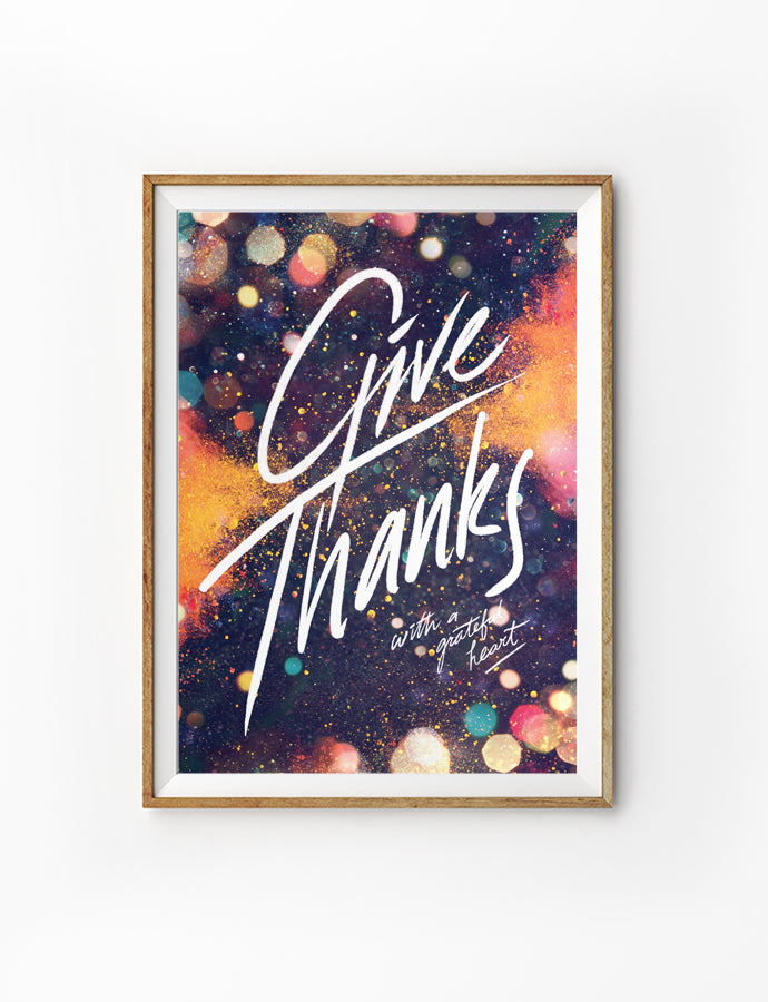 Give thanks poster with glitter and sparkles details
