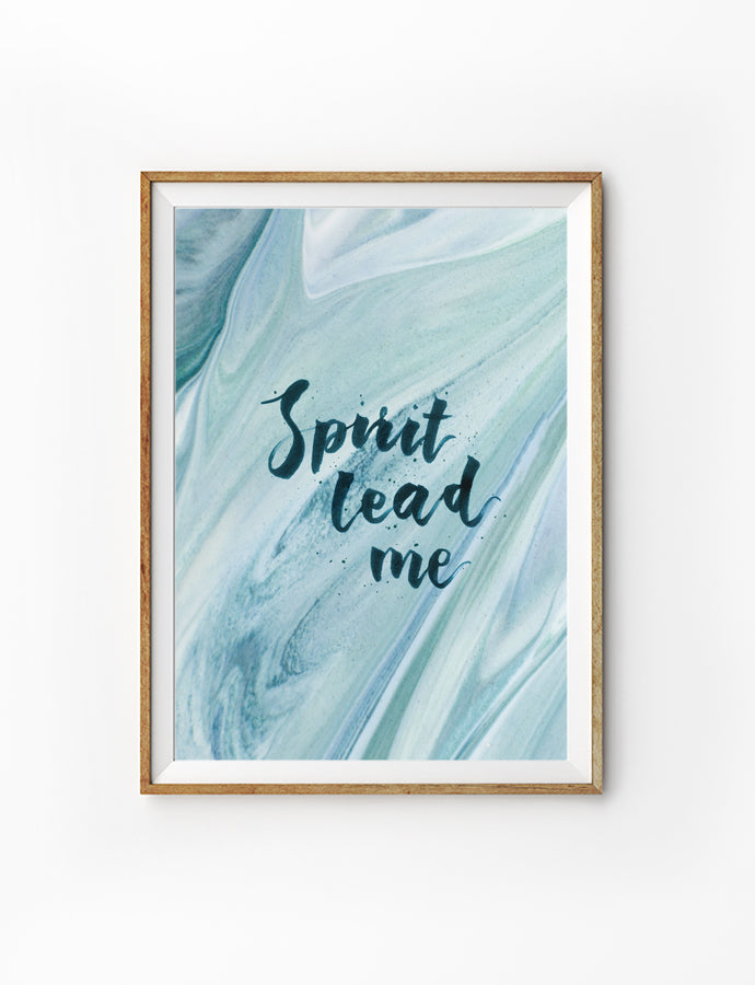 Posters featuring beautiful typography bible verses with blue designs. ‘Spirit lead me’. 200GSM paper, available in A3,A4 size.