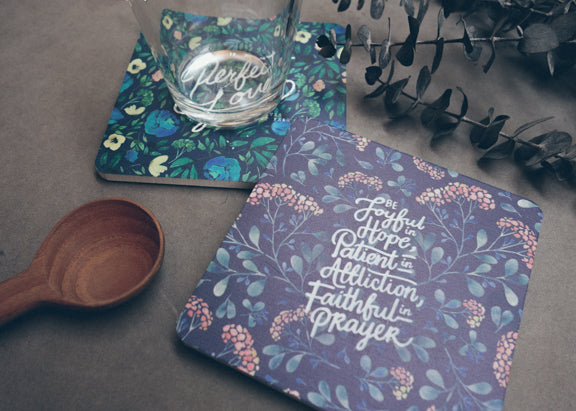 Joyful Patient Faithful {Coasters} - coasters by The Commandment Co, The Commandment Co , Singapore Christian gifts shop