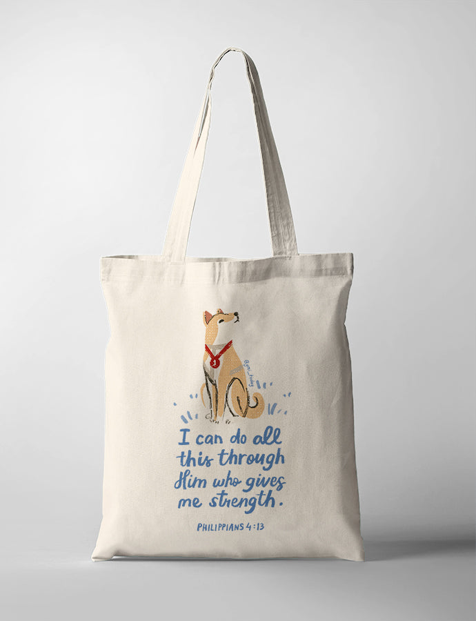 Christianity tote bag outfit design with cute doggie design by YMI x TCCO