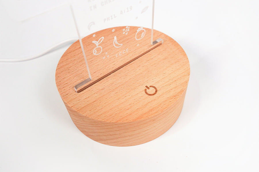 Touch on/off button on the wooden night light base