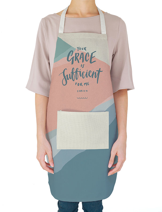 Your Grace Is Sufficient Christian apron for cooking and baking.