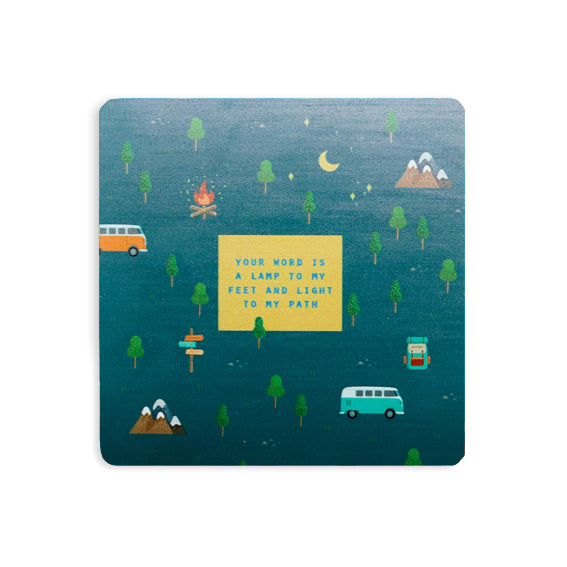 Your word is a lamp to my feet and light to my path camp inspired bible verse coasters