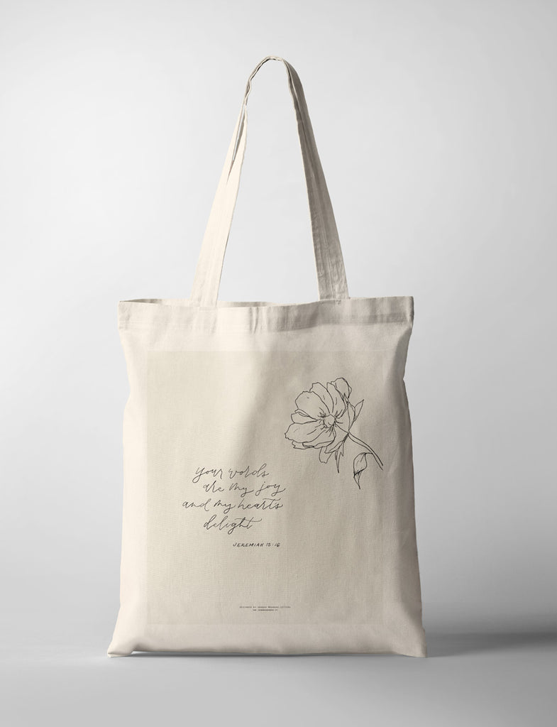 simplicity floral and spiritual wording design printed on tote bag as daily fashion